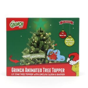 Mr. Christmas Dr. Seuss The‎ Grinch Animated Tree Topper Moving Sleigh Lit Star